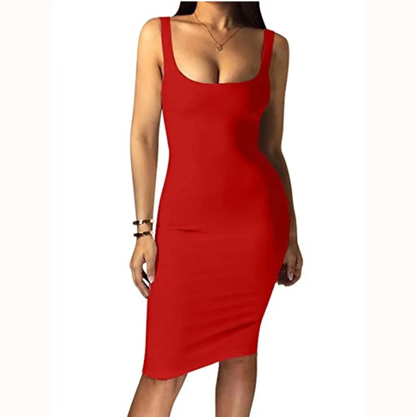 Women Fashion Casual Slim Fit Solid Color Hip Work Skirt Sleeveless Vest Dress