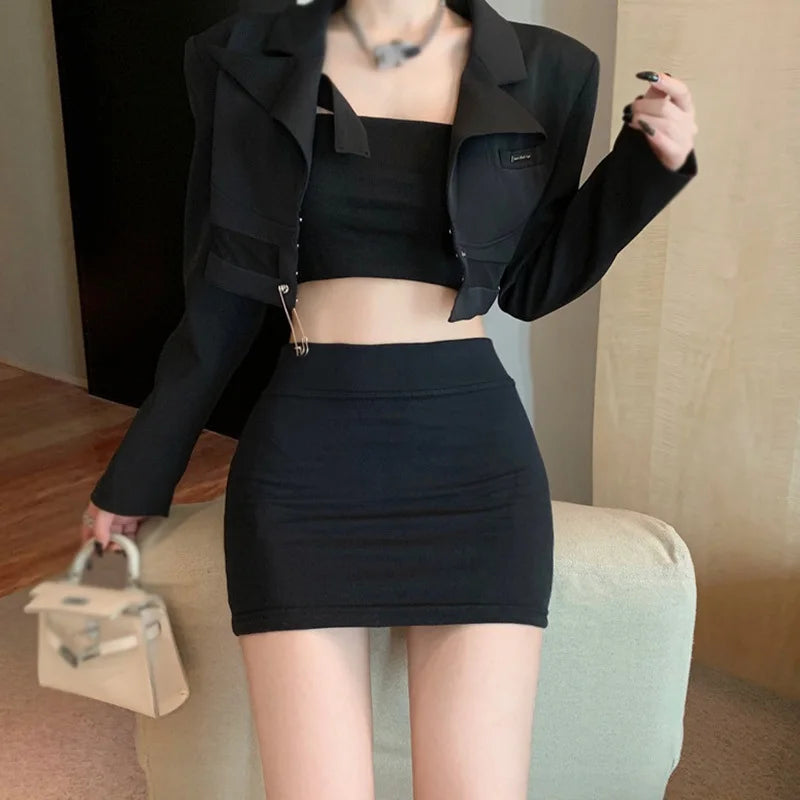 Women's Sexy Hip Wrap Short Skirt High Waist Elastic Slim Fit Solid Color Half length Skirt