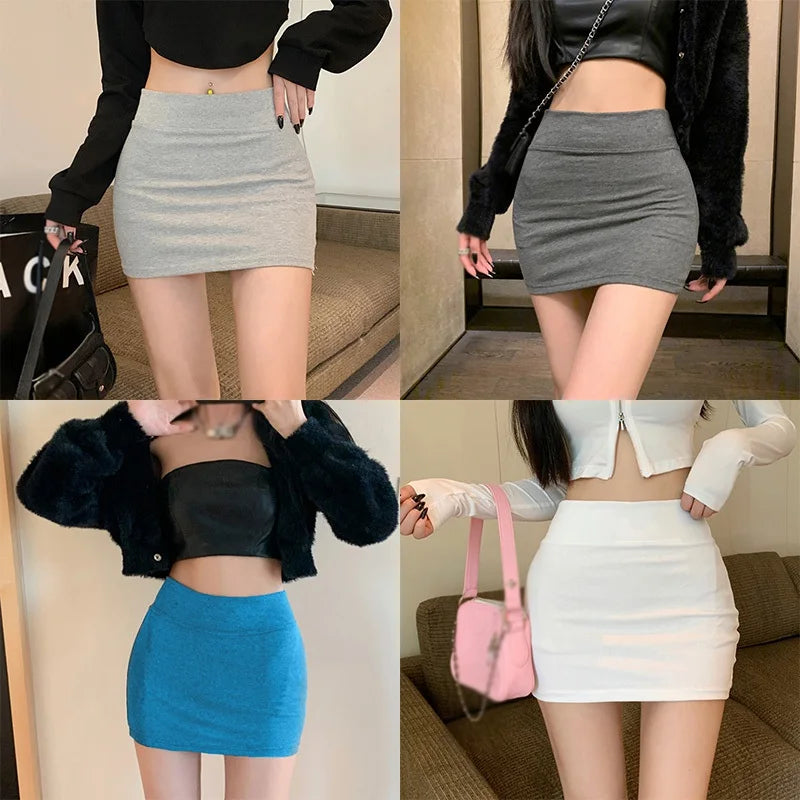 Women's Sexy Hip Wrap Short Skirt High Waist Elastic Slim Fit Solid Color Half length Skirt